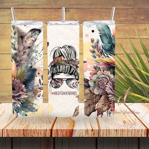 DIGITAL FILE, 20oz tumbler, educator, school, daycare, sublimation, tumbler wrap, design, #educatorlife, flowers, feathers, messy bun