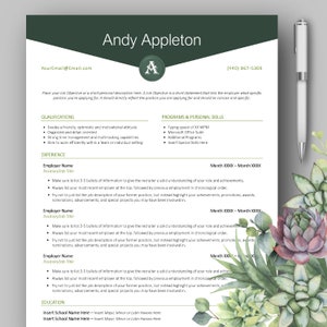 Modern Professional Monogram CV Resume Template for Microsoft Word With Free Bonus Cover Letter Entry Level Instant Download, Forest Green