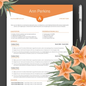 Modern Professional Monogram CV Resume Template for Microsoft Word With Free Bonus Cover Letter Entry Level Instant Download, Orange