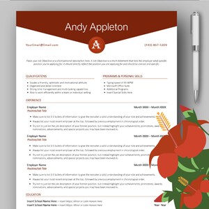 Modern Professional Monogram CV Resume Template for Microsoft Word With Free Bonus Cover Letter Entry Level Instant Download, Crimson Red