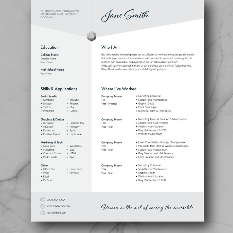 Lebenslauf Vorlage CV Vorlage Adobe InDesign CV-Design | Etsy