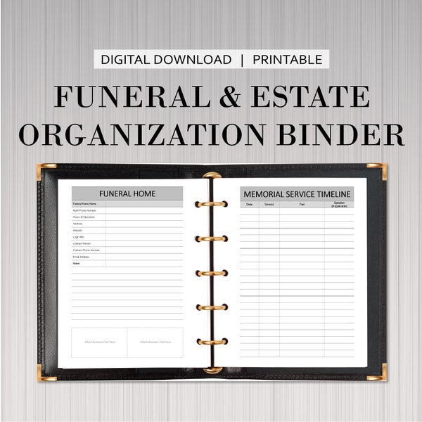 Funeral & Estate Organization Binder: Guide to organize Wake, Memorial Service, Life Insurance, Finances, Beneficiary, Coroner, etc