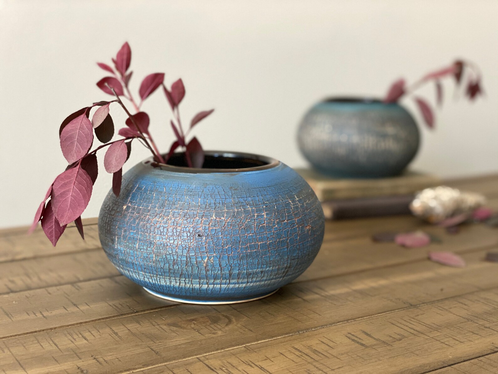 Blue Oval Vase Handmade Ceramics Pottery Blue/ White Etsy