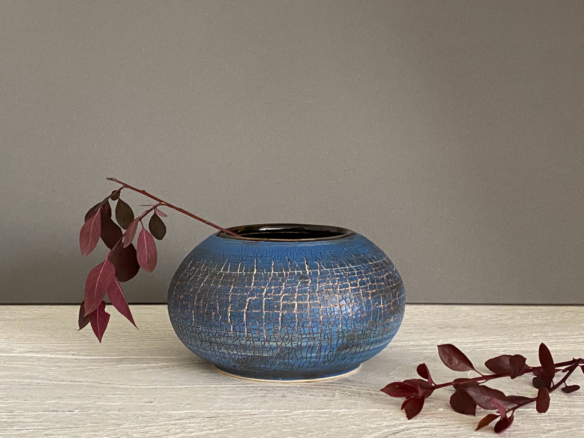 Blue Oval Vase Handmade Ceramics Pottery Blue/ White Etsy