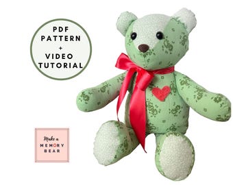 Mamie Bear Pattern and video tutorial! Simple 18&quot; memory bear pattern - beginner memory bear - teddy bear - bereavement gift - keepsake bear