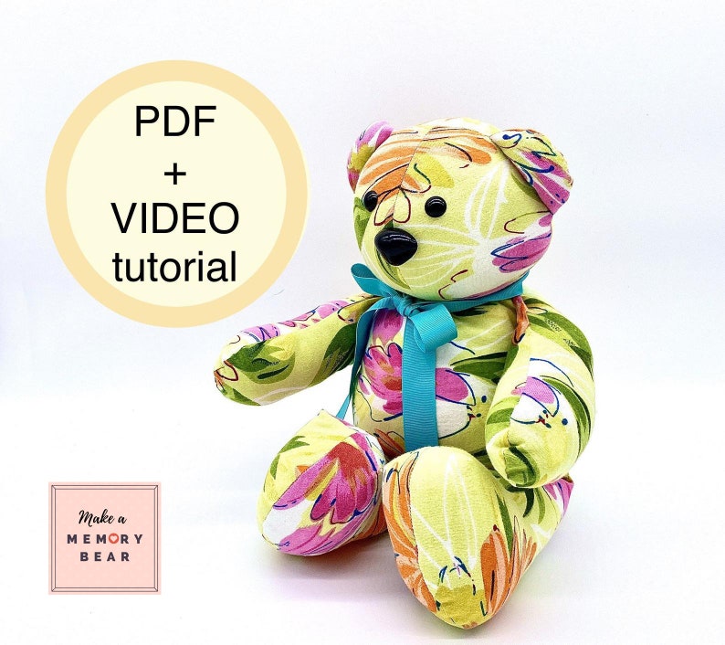 EASY Memory Bear Pattern 18 Chipper Bear with VIDEO tutorial beginner memory bear teddy bear sewing pattern plushie pattern image 1