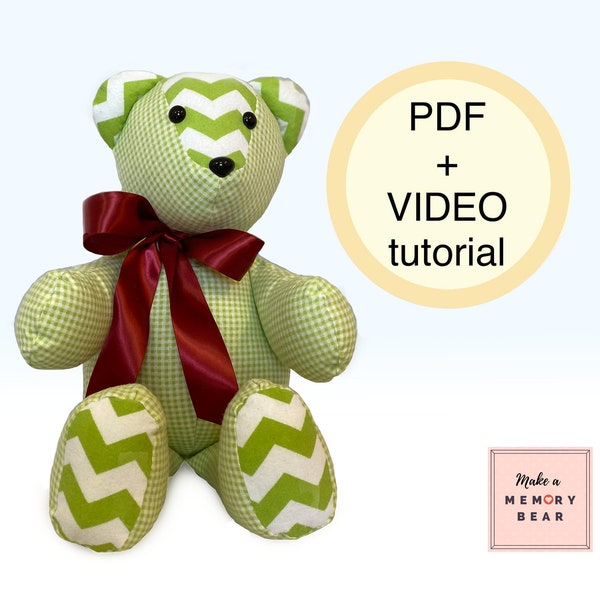 ¡SIMPLE! Patrón Oso de Memoria 18" -Mamie Bear- con VIDEO tutorial / patrón de osito de peluche fácil / patrón de osito de recuerdo / oso conmemorativo / peluche