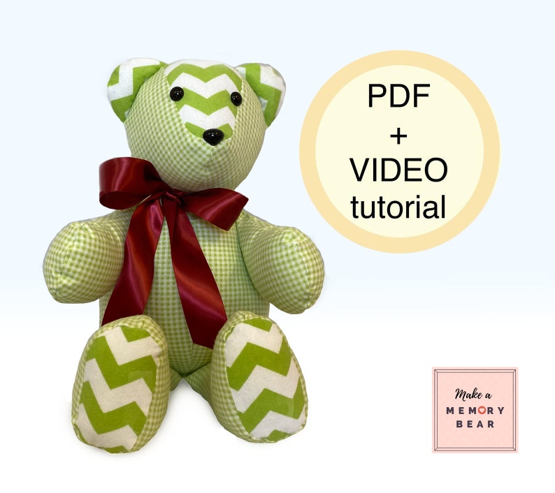 SIMPLE Memory Bear Pattern 18 Mamie Bear with VIDEO tutorial easy teddy bear pattern keepsake bear pattern memorial bear plushie image 1