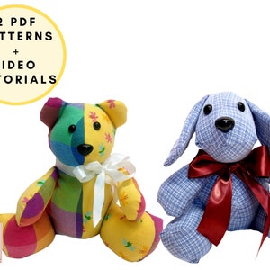 BUNDLE of 2 patterns!  Mini Memory Dog and Mini Memory Bear, INSTANT download | teddy bear pattern | dog sewing pattern | plushie pattern