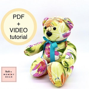 Memory Bear Pattern 18&quot; -EASY! -Chipper Bear- Instant download + VIDEO tutorial! | memory bear pattern | teddy bear sewing pattern