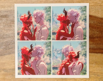 Impression d'art Astarion & Tav Kiss | Impression giclée de couple de fantaisie douce | illustration fantastique | Inspiré de Baldur's Gate