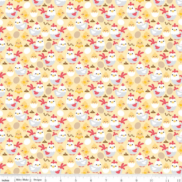 Riley Blake - Down on the Farm - Chickens Yellow Fabric