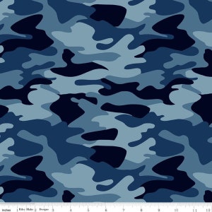 May include: A seamless pattern of blue and black camouflage. The pattern is made up of irregular shapes and lines.