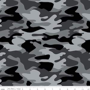 May include: A seamless pattern of black, grey, and white camouflage. The pattern is made up of irregular shapes and lines.