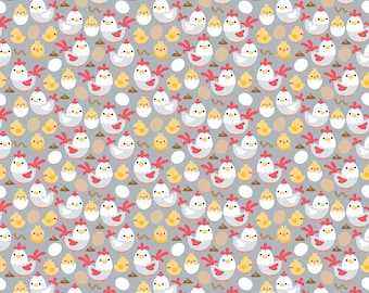 Riley Blake - Down on the Farm - Chickens Gray Fabric