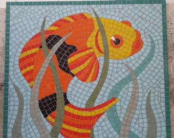 Tableau Mosaïque Poisson Clown - Carpe 75x75 en pâte de verre