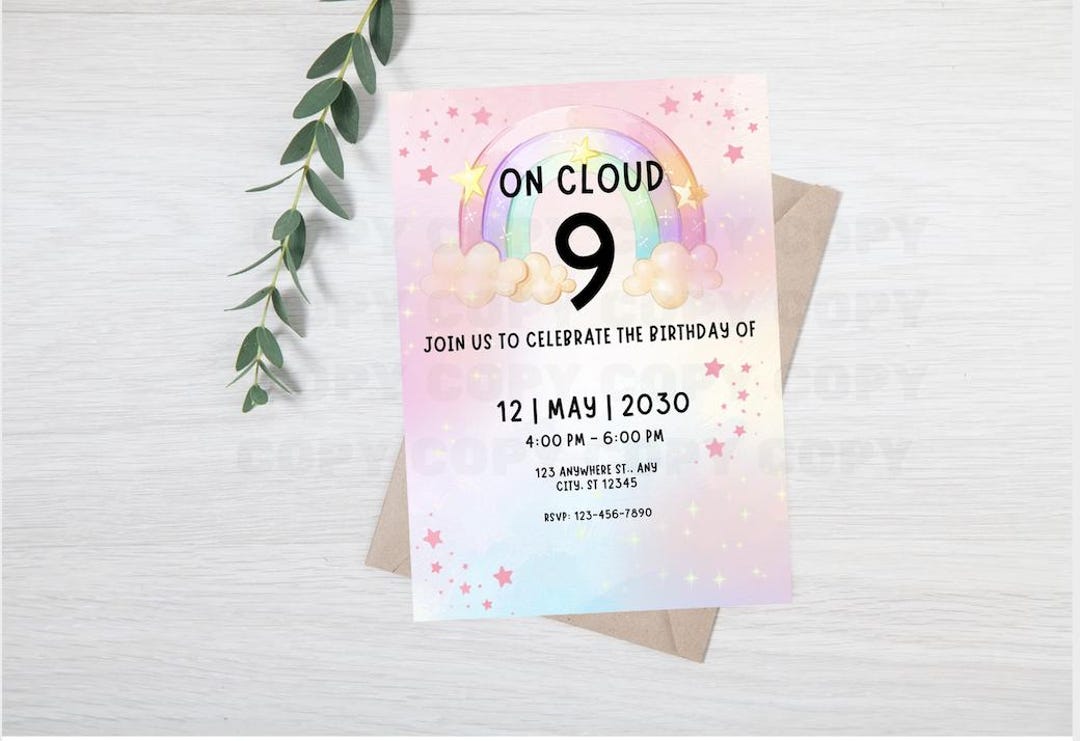 Cloud 9 Birthday Invitation | Editable Birthday Invite | Digital ...