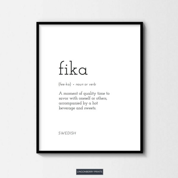 Fika Definition Print, Swedish Scandinavian Nordic, Coffee Bar Kitchen Decor, Friends Family Dining Room Artwork, Minimal Dictionary Art
