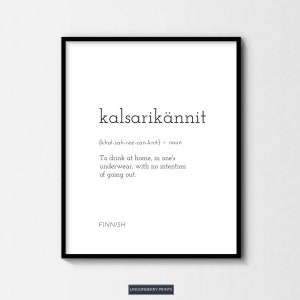 Kalsarikännit Definition Print, Bar Cart Art, Bar Wall Decor, Finnish Word, Drinking Poster, Alcohol Wall Art, Finnish Gift, Cheers Poster