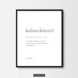 Kalsarikännit Definition Print, Bar Cart Art, Bar Wall Decor, Finnish Word, Drinking Poster, Alcohol Wall Art, Finnish Gift, Cheers Poster image 1