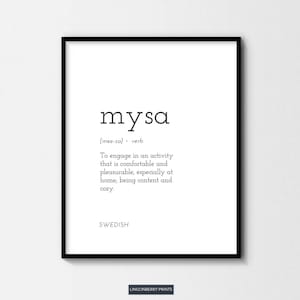 Mysa Definition Poster Swedish Word Art Dictionary Print Cozy Word in Sweden Gift for Housewarming Gift Wall Art Decor Printable Definition