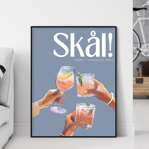 Skål Cheers Poster Bar Cart Art For Bar Cart Kitchen Wall Art Gift For Norwegian Cheers Print Skal Drink Sign Vintage Drinking Art Poster