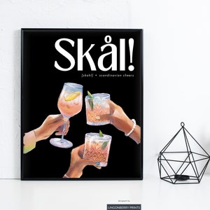Zwart Cheers Poster Kunst voor Bar Cart Poster voor keuken Decor Gift Skal Cheers Bril Print Vintage Drinkposter voor Bar Cart Decor Art