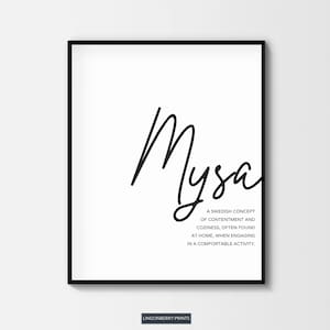 Mysa Definition Print (US + Brit-Versionen), Schweden Schwedisch Skandinavisch Nordisch, Zitat Wort Modernes Wohndekor, Minimalistische Wörterbuchkunst