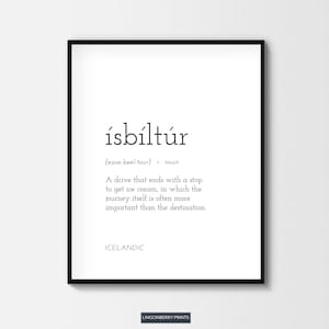 Ísbíltúr Definition Print, Ice Cream Drive Roadtrip, Kitchen Dining Room Art, Scandinavian Icelandic Nordic, Minimal Typographic Wall Decor