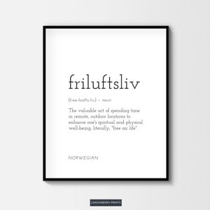 Friluftsliv Definition Print Geschenk Norwegisch Wort Poster Wörterbuch Art Print Wald Norwegen Typografie Wand Kunst Geschenk für Norwegisch Definition