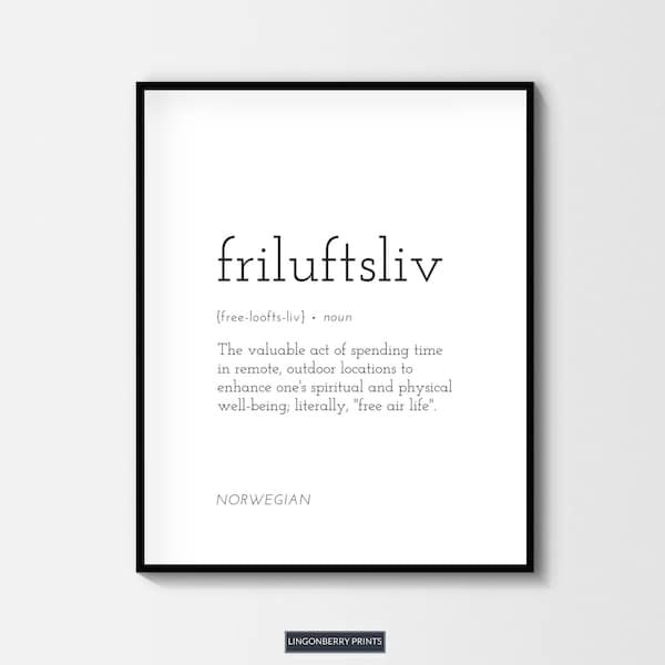 Friluftsliv Definition Print Gift Norwegian Word Poster Dictionary Art Print Forest Norway Typography Wall Art Gift For Norwegian Definition