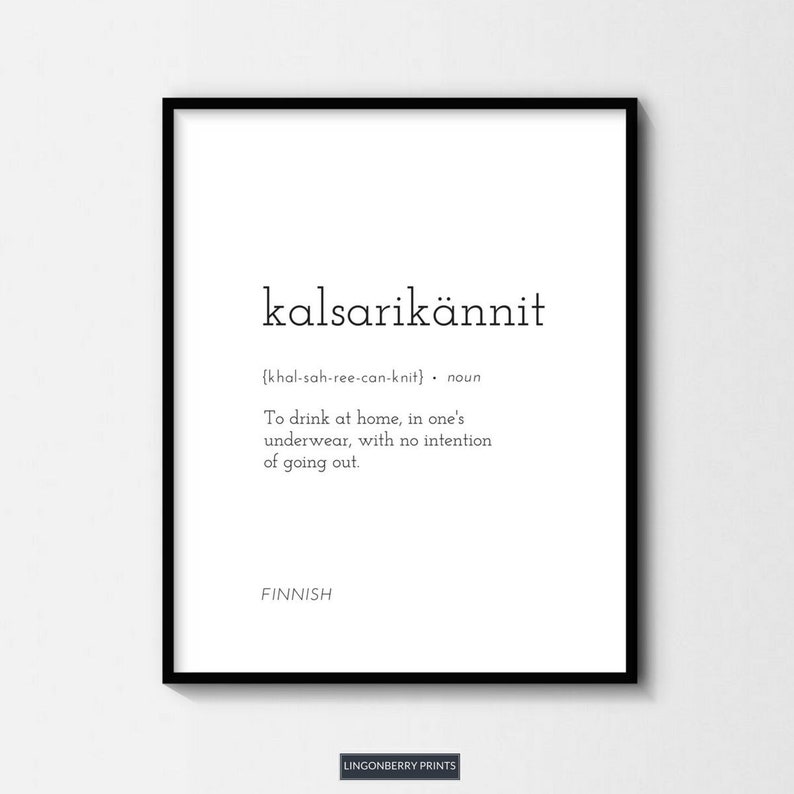 Kalsarikännit Definition Print, Bar Cart Art, Bar Wall Decor, Finnish Word, Drinking Poster, Alcohol Wall Art, Finnish Gift, Cheers Poster image 1