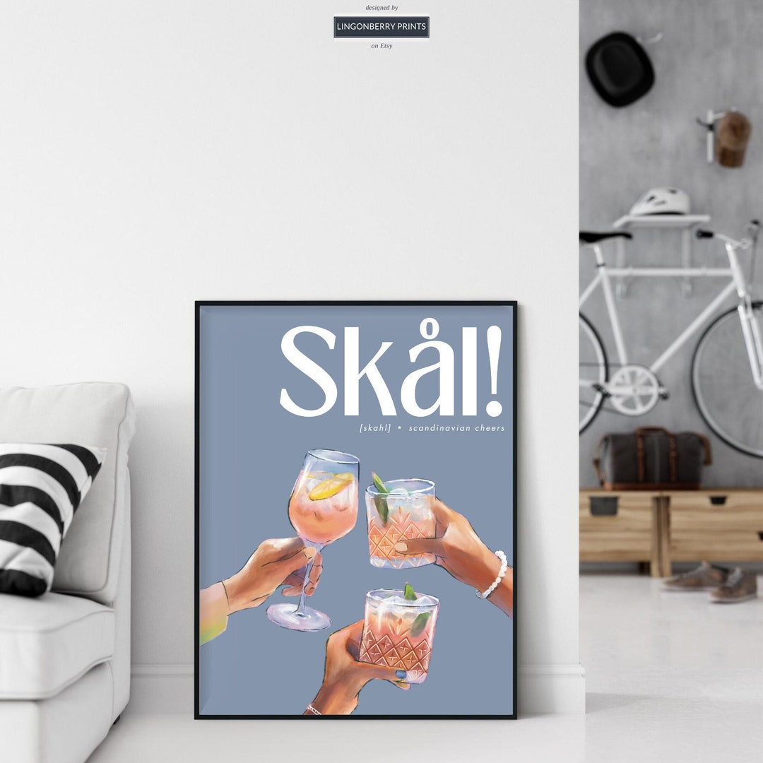 Skål Cheers Poster Bar Cart Art for Bar Cart Kitchen Wall Art Gift for