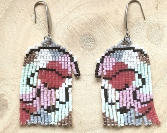 Line Art earrings, Modern beaded fringe earrings,  Miyuki unique  jewellery, Seed beads jewelry