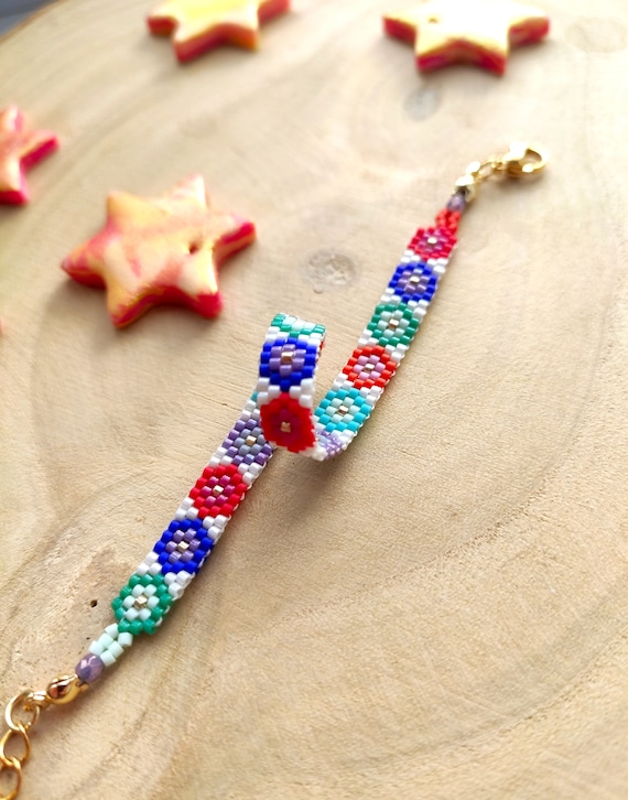 Bracelet été Perles Miyuki Multicolore Fait Main - Fermoir Mousqueton - Neuf