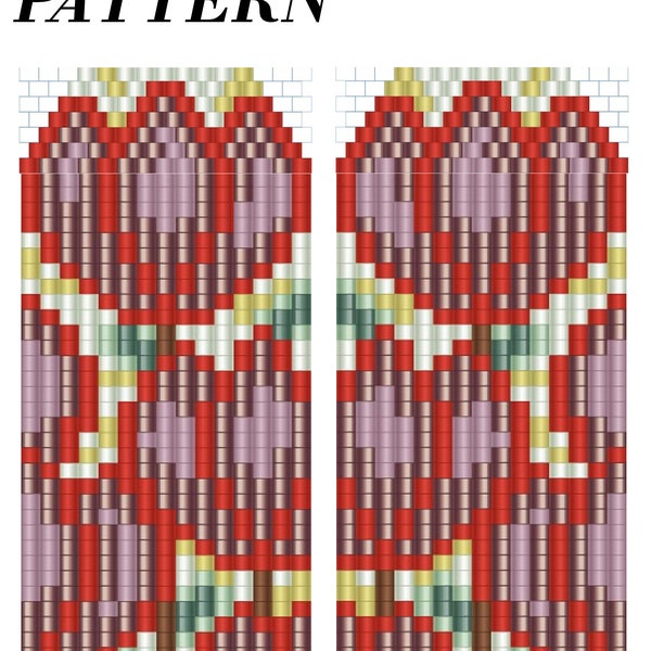 Flowers fringe earrings pattern, Pastel colours brick stitch pattern, earrings, diy earrings seed beads, Statekemt fringe earrings pattern