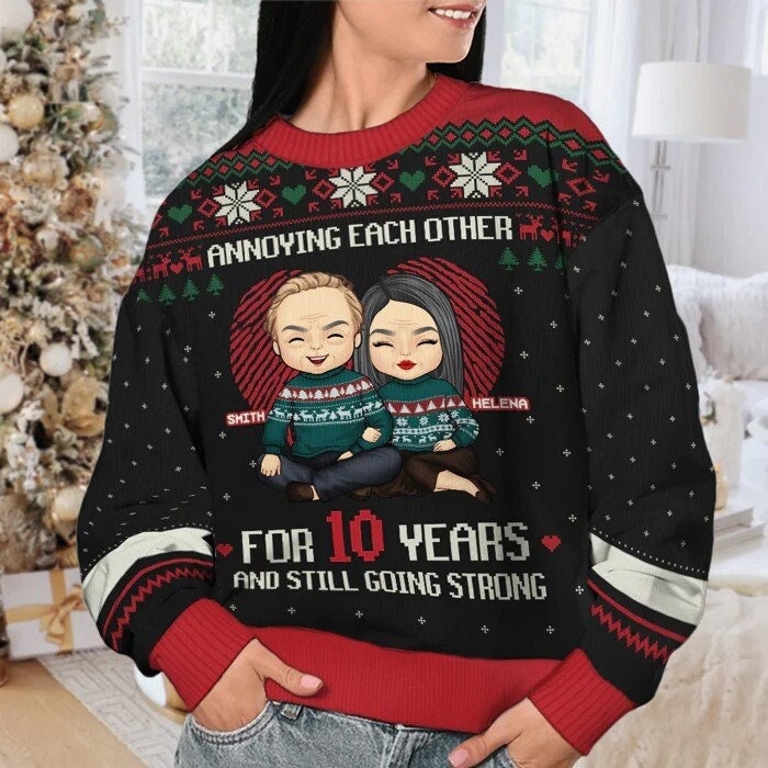 Personalized Annoying Married Couple Xmas Sweatshirt - Best Gift For Couple - Annoying Each Other For 25 Years and Still Going Strong