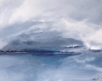 Turbulence, Seascape painting, cloud painting, a framed original by British coastal artist Jo Payne.