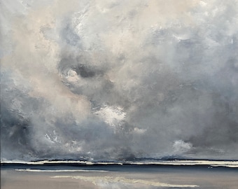 Travelling Light, white gold leaf seascape, an original framed painting by British coastal artist Jo Payne.