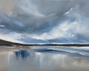 Wooly Clouds, an original oil painting on canvas by British coastal artist Jo Payne.