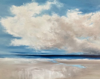 Drifting, Large seascape painting, cloud painting, original oil painting by British coastal artist Jo Payne