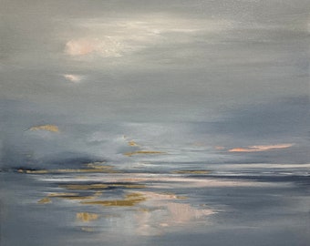 Echoes 2, seascape, acrylic, gold leaf and oil on canvas by British coastal artist Jo Payne