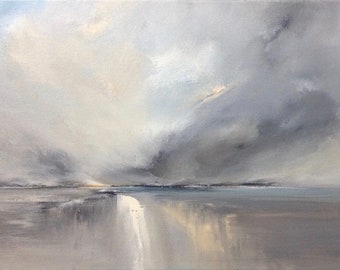 Seascape painting 'Calm will Follow' by Jo Payne, acrylic on box canvas, 16"x12"