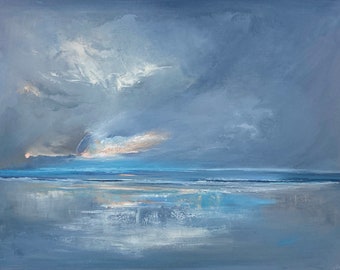 Between Storms, a framed original acrylic painting by British coastal artist Jo Payne.