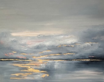 Echoes 4, seascape, oil and gold leaf on canvas by British coastal artist Jo Payne.