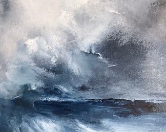 A Feeling for the Sea, Abstract seascape painting, oil on canvas by British coastal artist Jo Payne