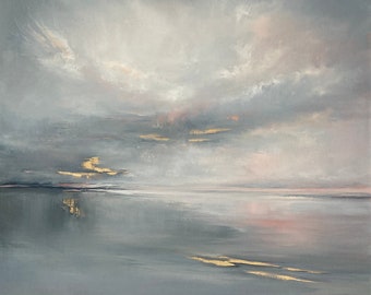 Echoes 3, seascape, acrylic, gold leaf and oil on canvas by British coastal artist Jo Payne.