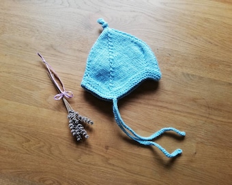 Babymütze *Teufelchen* eisblau, blau, 6-12 Monate, Zipfelmütze, Teufelsmütze, Pixie Mütze, Strickmütze, Haube für Baby *versandfertig*