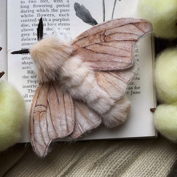 Exquisite Silkmoth Brooch in Beige Elegance - Handcrafted Nature-inspired Jewelry