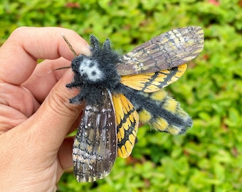 Elegancia macabra: broche de polilla negra hecho a mano con motivo de calavera